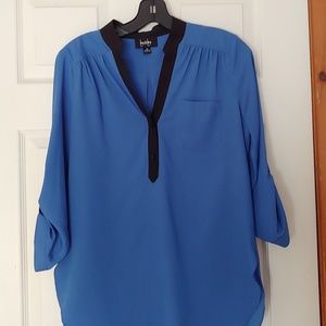 Blue Blouse with Black Collar